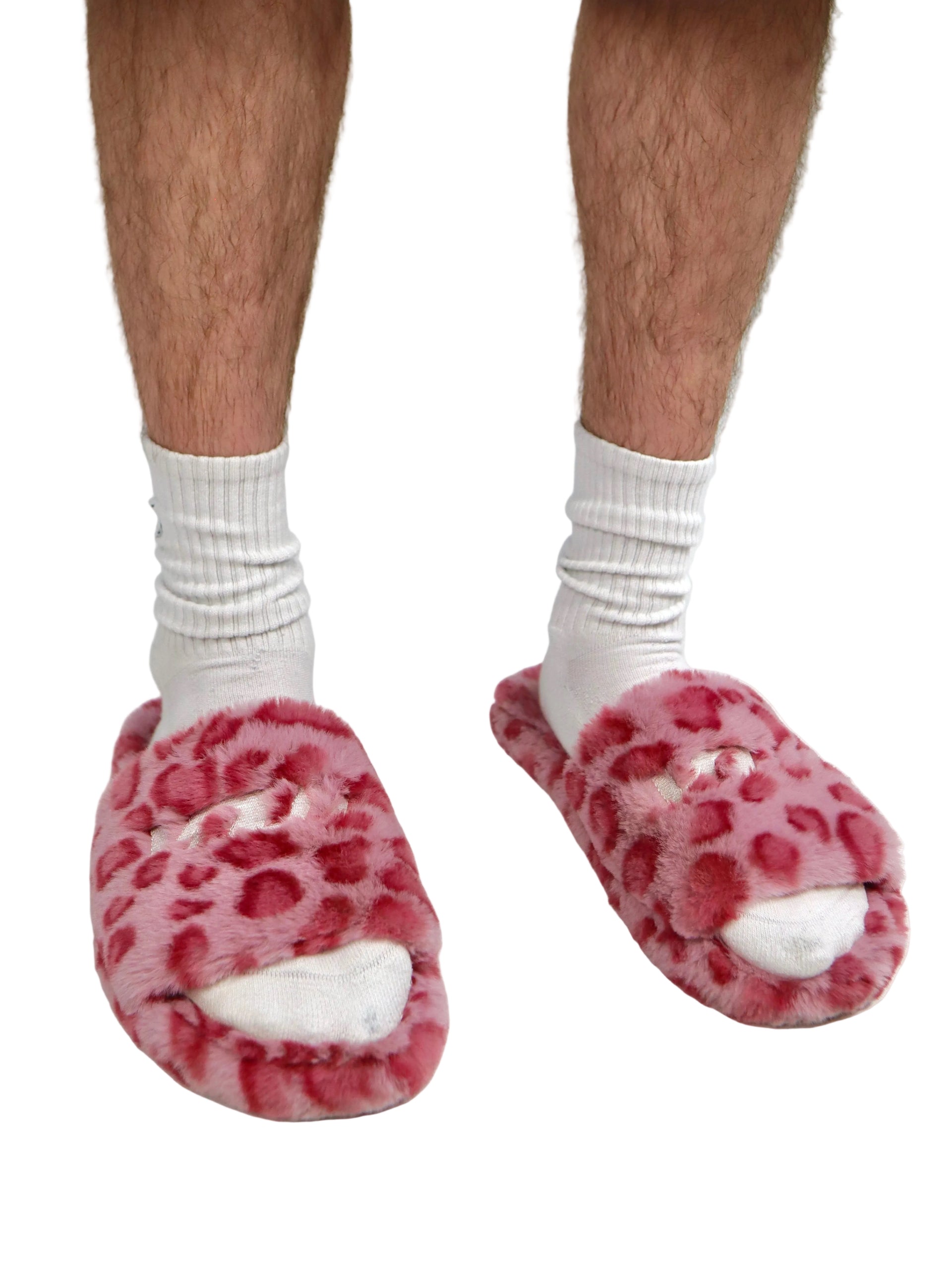 PINK LEOPARD FUR SLIDES